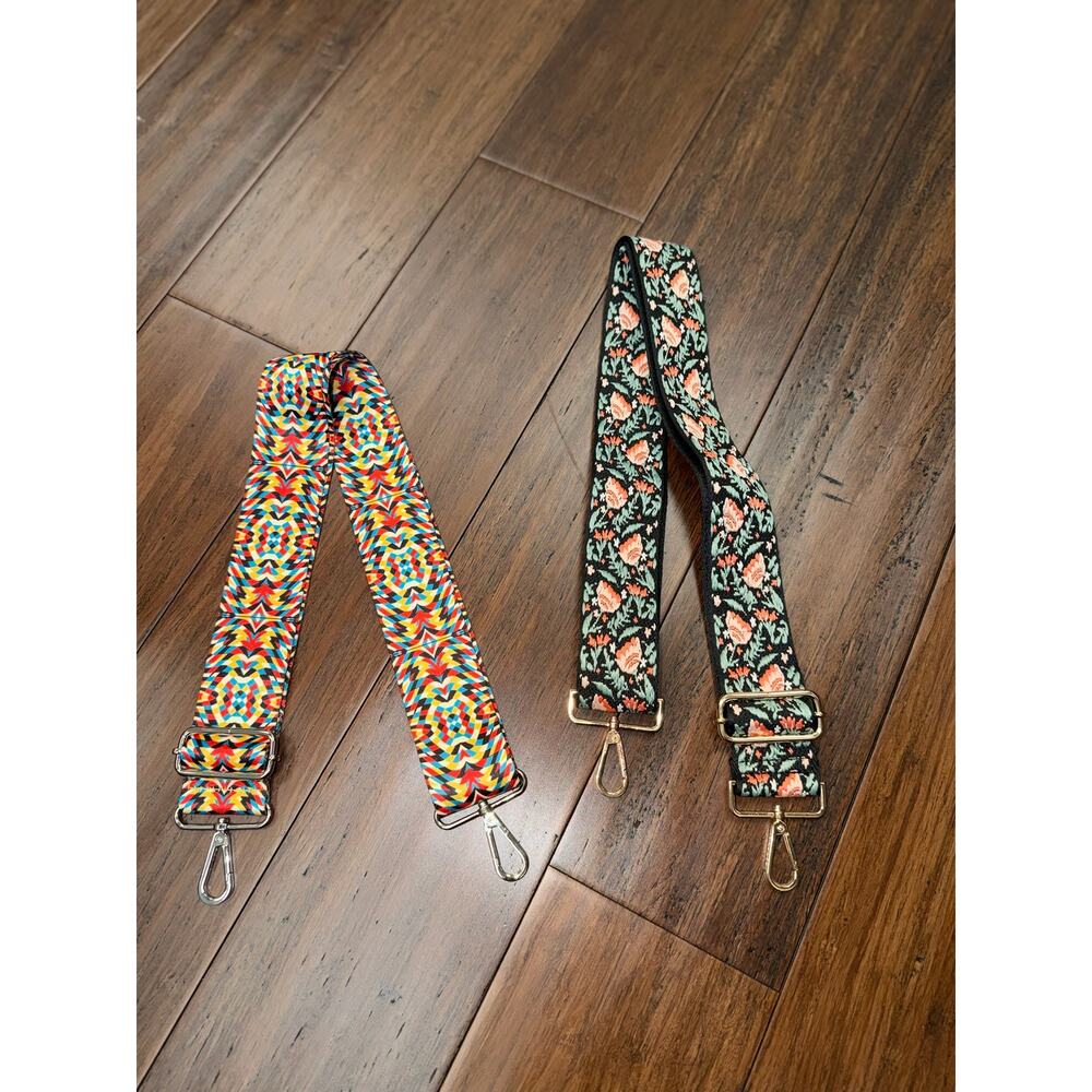 Aztec-style guitar strap &  black floral crossbody LOT